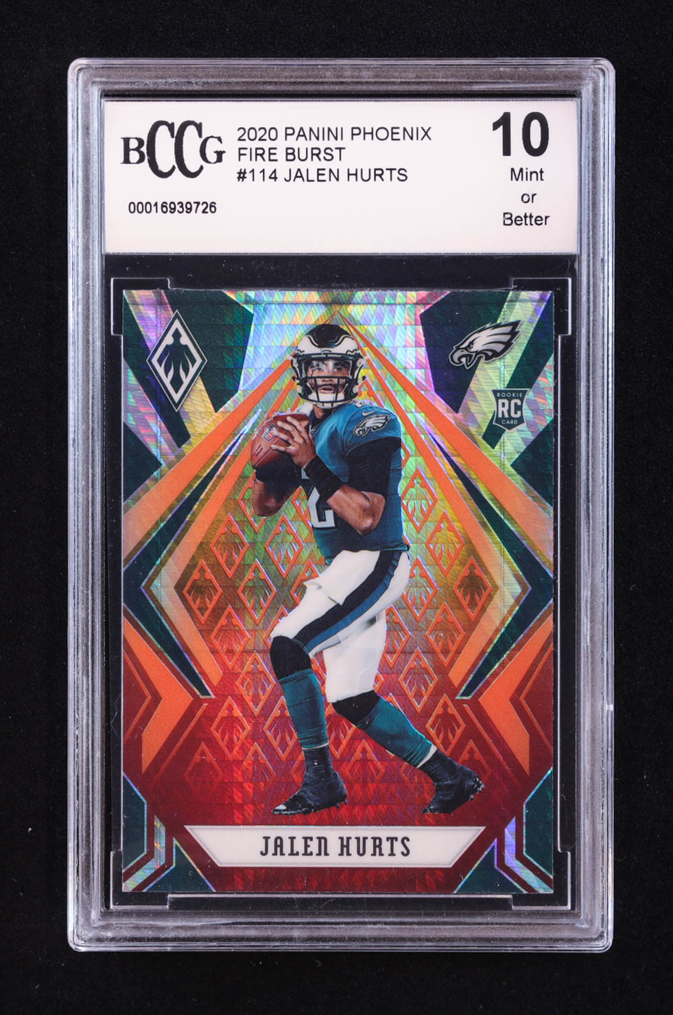 Jalen Hurts 2020 Panini Phoenix Fire Burst #114 RC (BCCG 10) at PristineAuction.com Jalen Hurts 2020 Panini Phoenix Fire Burst #114 RC (BCCG 10) at PristineAuction.com