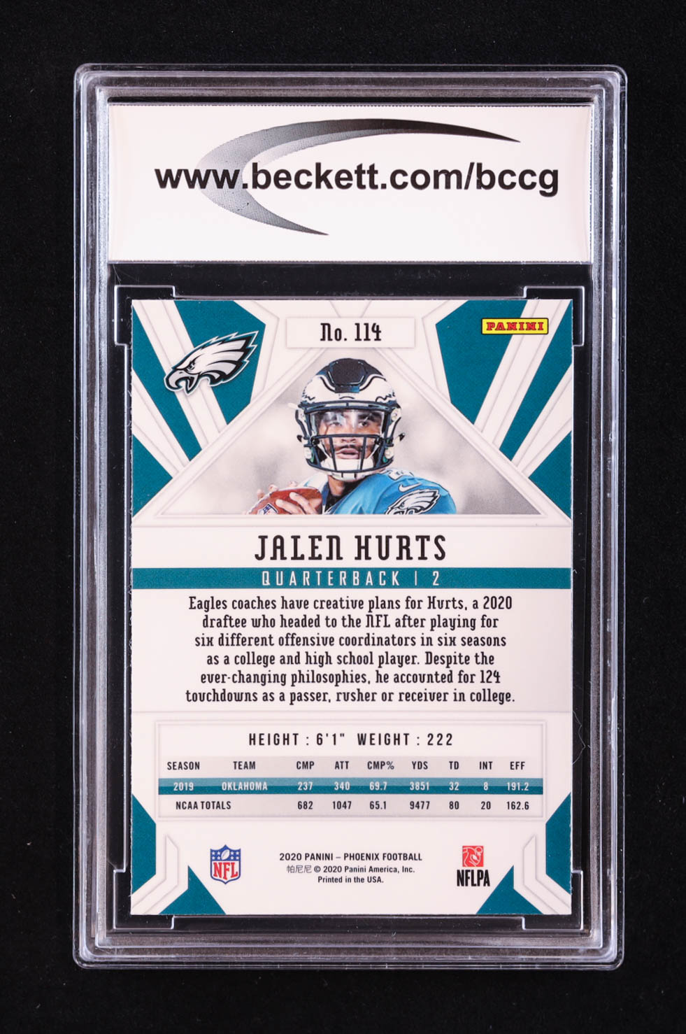 Jalen Hurts 2020 Panini Phoenix Fire Burst #114 RC (BCCG 10) at PristineAuction.com Jalen Hurts 2020 Panini Phoenix Fire Burst #114 RC (BCCG 10) at PristineAuction.com