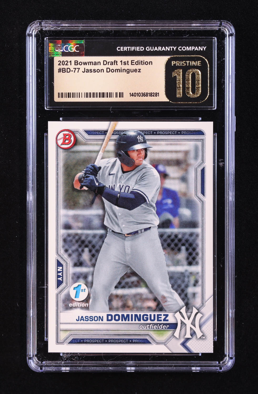 Jasson Dominguez 2021 Bowman Draft 1st Edition #BD77 RC (CGC Pristine 10) at PristineAuction.com Jasson Dominguez 2021 Bowman Draft 1st Edition #BD77 RC (CGC Pristine 10) at PristineAuction.com