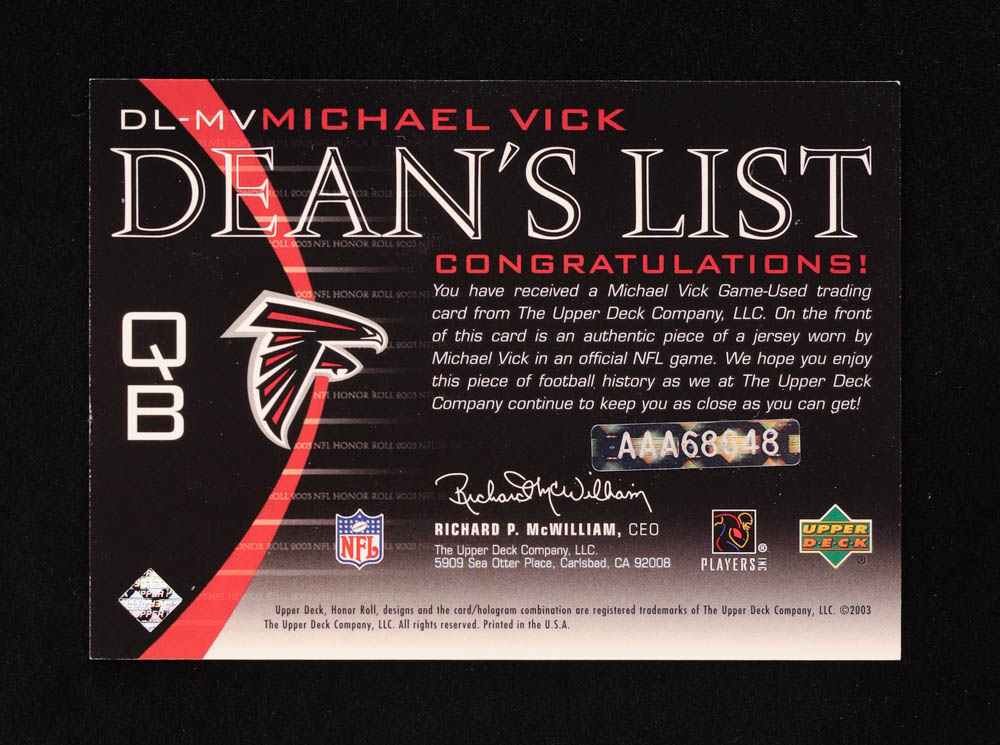 Mike Vick Sticker Michael Vick 2004 Ultimate Collection Buy Back Autographs #BBMV5 ...