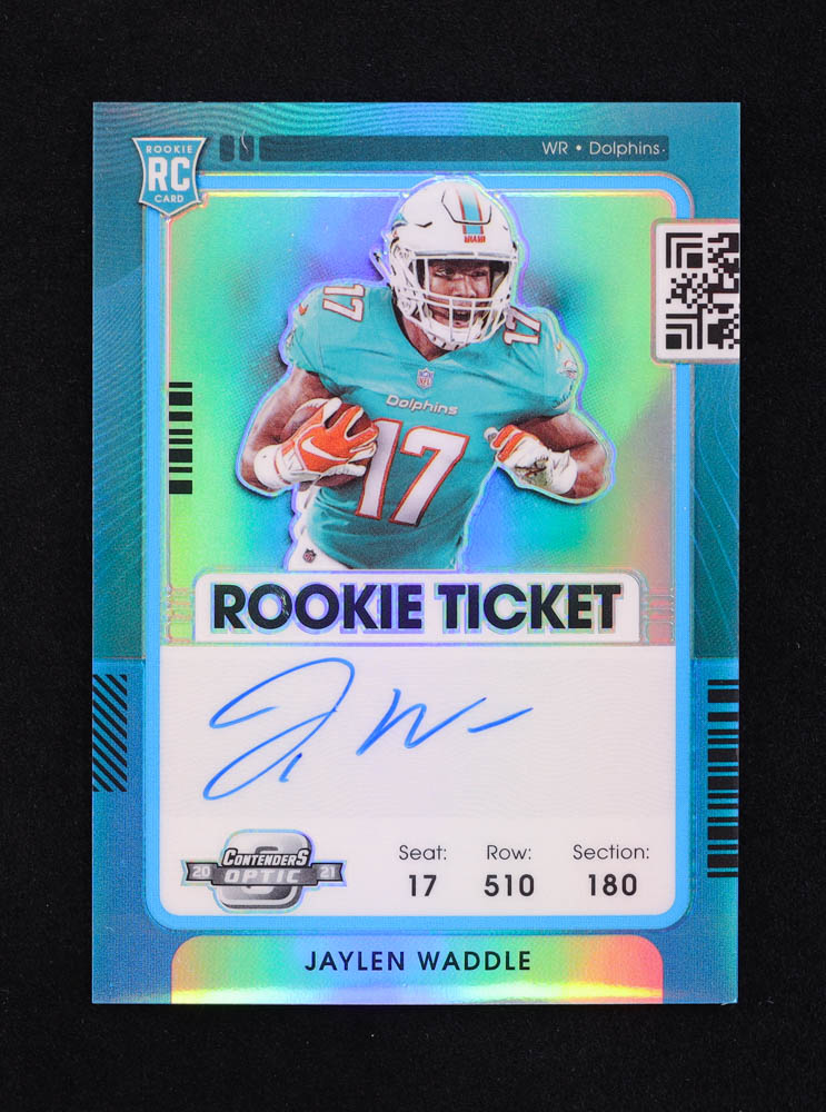 Jaylen Waddle 2021 Panini Contenders Optic Teal #106 Autograph RC #25/75 at PristineAuction.com Jaylen Waddle 2021 Panini Contenders Optic Teal #106 Autograph RC #25/75 at PristineAuction.com