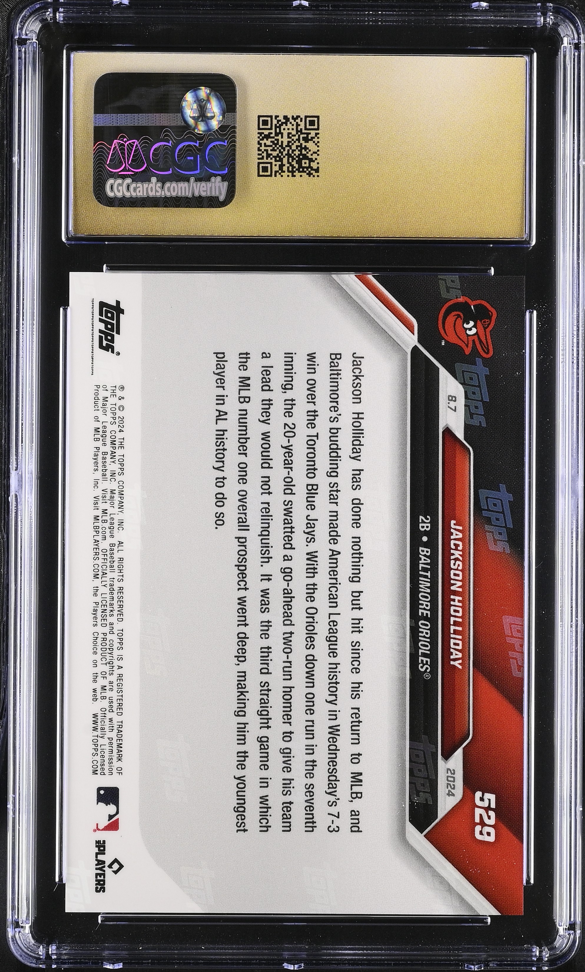 Jackson Holliday 2024 Topps Now #529 RC (CGC 10 | Black Label) at PristineAuction.com Jackson Holliday 2024 Topps Now #529 RC (CGC 10 | Black Label) at PristineAuction.com