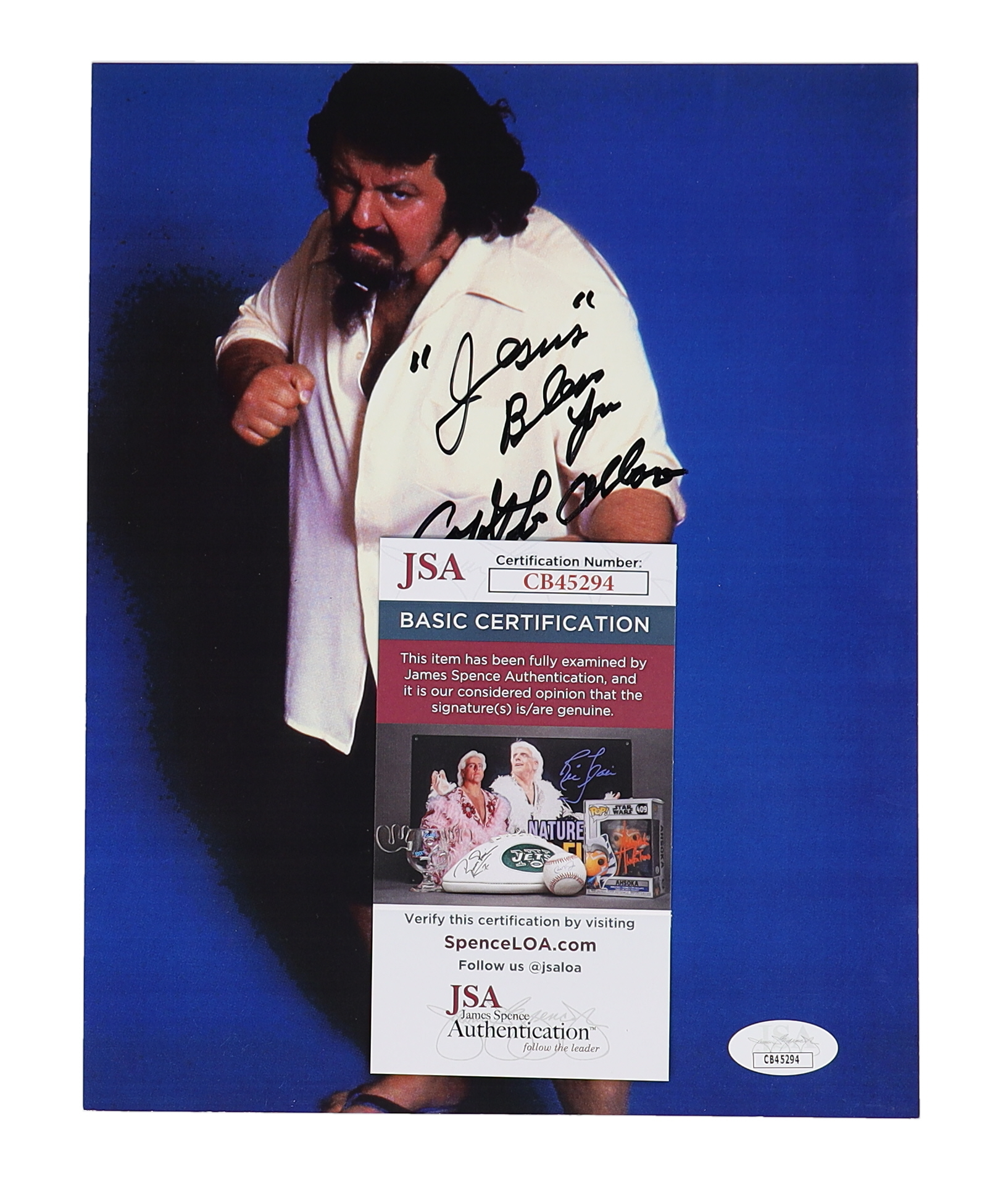 "Captain" Lou Albano Signed WWF 8x10 Photo Inscribed "'Jesus' Bless Ya" (JSA) at PristineAuction.com "Captain" Lou Albano Signed WWF 8x10 Photo Inscribed "'Jesus' Bless Ya" (JSA) at PristineAuction.com
