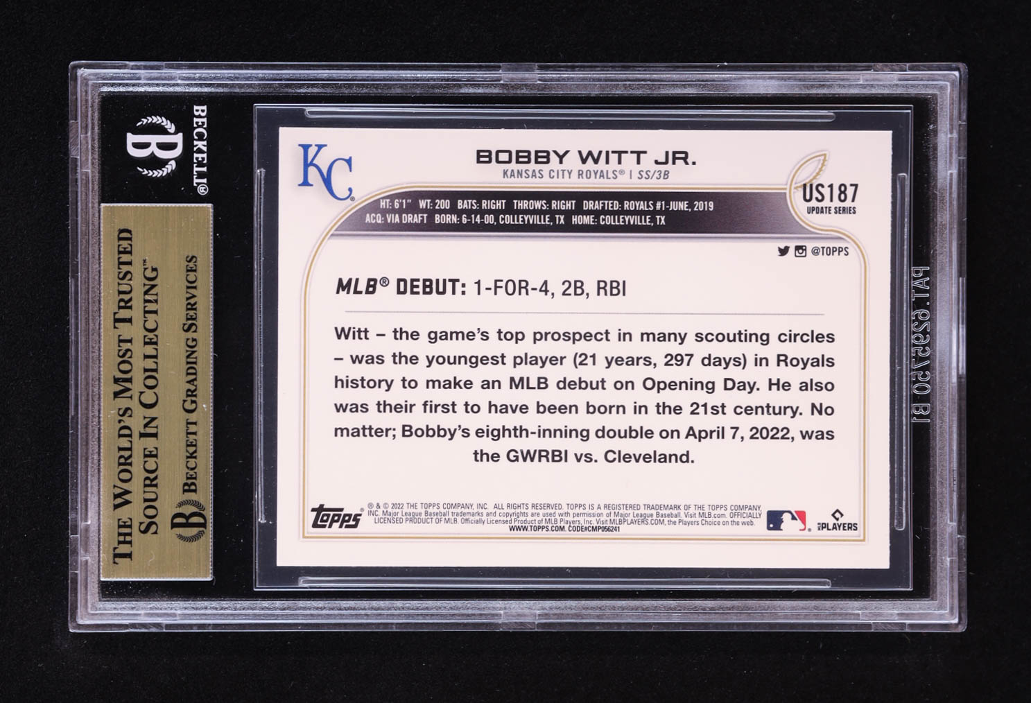Bobby Witt Jr. 2022 Topps Update #US187 RD RC (BGS 9.5) at PristineAuction.com Bobby Witt Jr. 2022 Topps Update #US187 RD RC (BGS 9.5) at PristineAuction.com