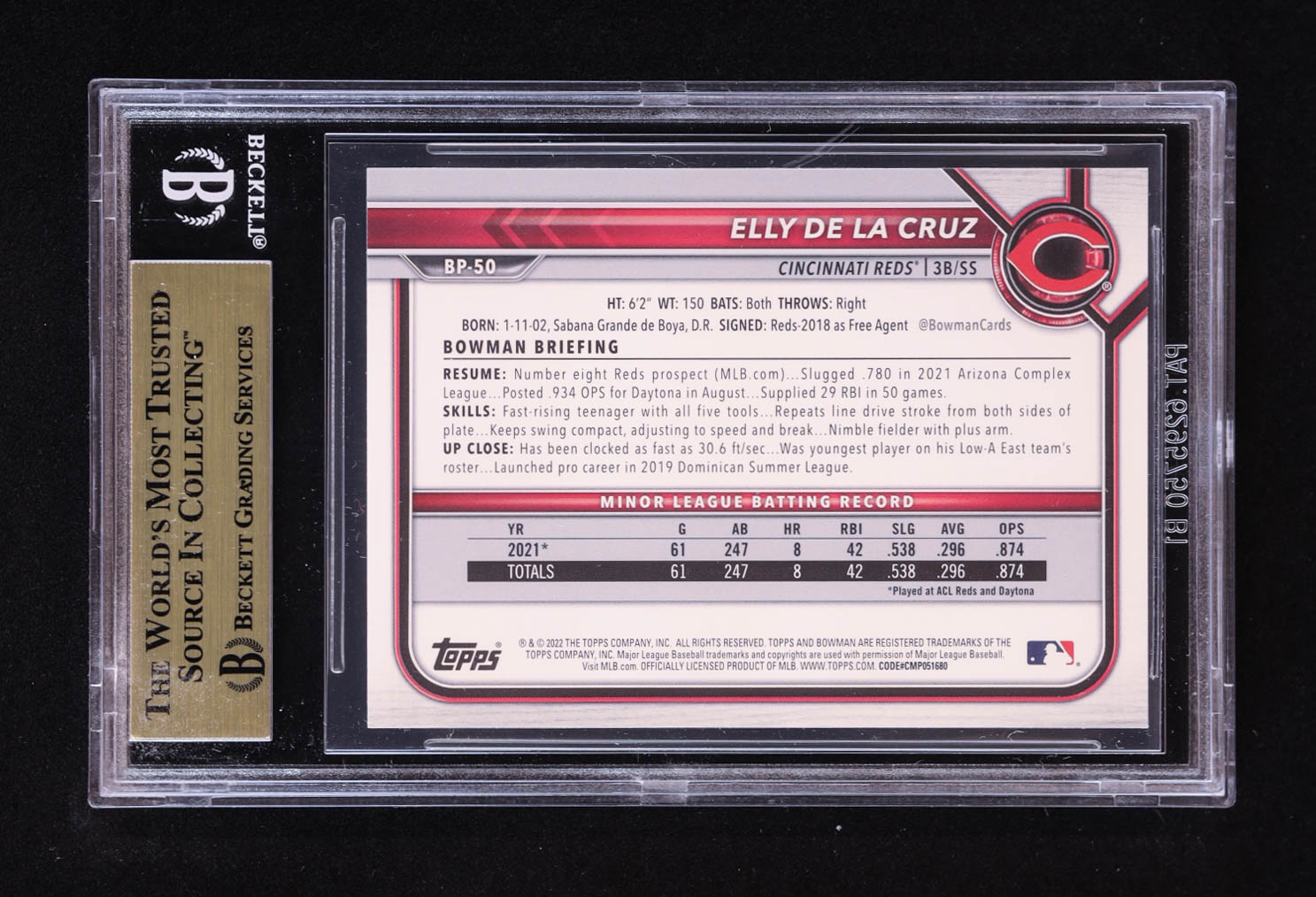 Elly De La Cruz 2022 Bowman Prospects #BP50 RC (BGS 9.5) at PristineAuction.com Elly De La Cruz 2022 Bowman Prospects #BP50 RC (BGS 9.5) at PristineAuction.com