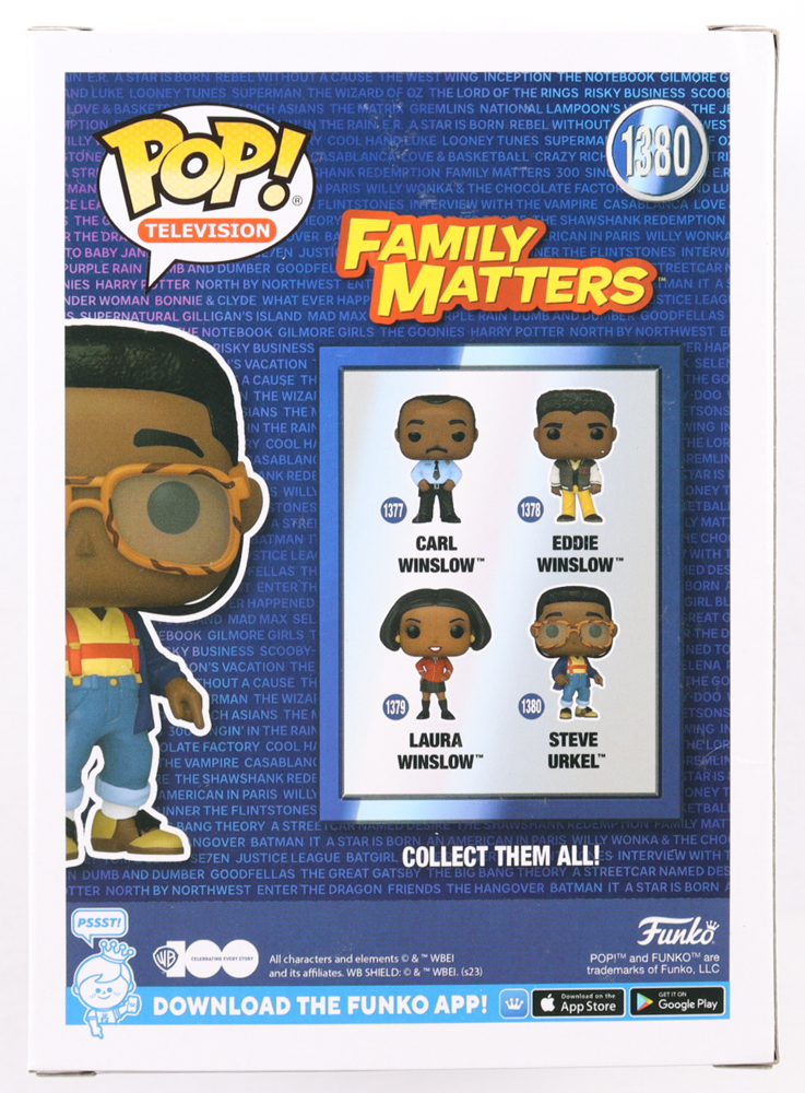 Jaleel White Signed "WB 100" #1380 Steve Urkel Funko Pop! Vinyl Figure (JSA) at PristineAuction.com Jaleel White Signed "WB 100" #1380 Steve Urkel Funko Pop! Vinyl Figure (JSA) at PristineAuction.com