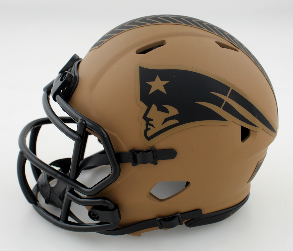 Christian Gonzalez Signed Patriots Salute to Service Alternate Speed Mini Helmet (Beckett) at PristineAuction.com Christian Gonzalez Signed Patriots Salute to Service Alternate Speed Mini Helmet (Beckett) at PristineAuction.com