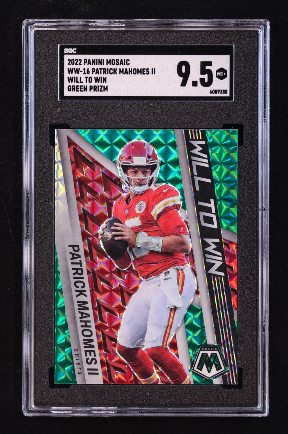 Patrick Mahomes II 2022 Panini Mosaic Will to Win Mosaic Green #16 (SGC 9.5) at PristineAuction.com Patrick Mahomes II 2022 Panini Mosaic Will to Win Mosaic Green #16 (SGC 9.5) at PristineAuction.com