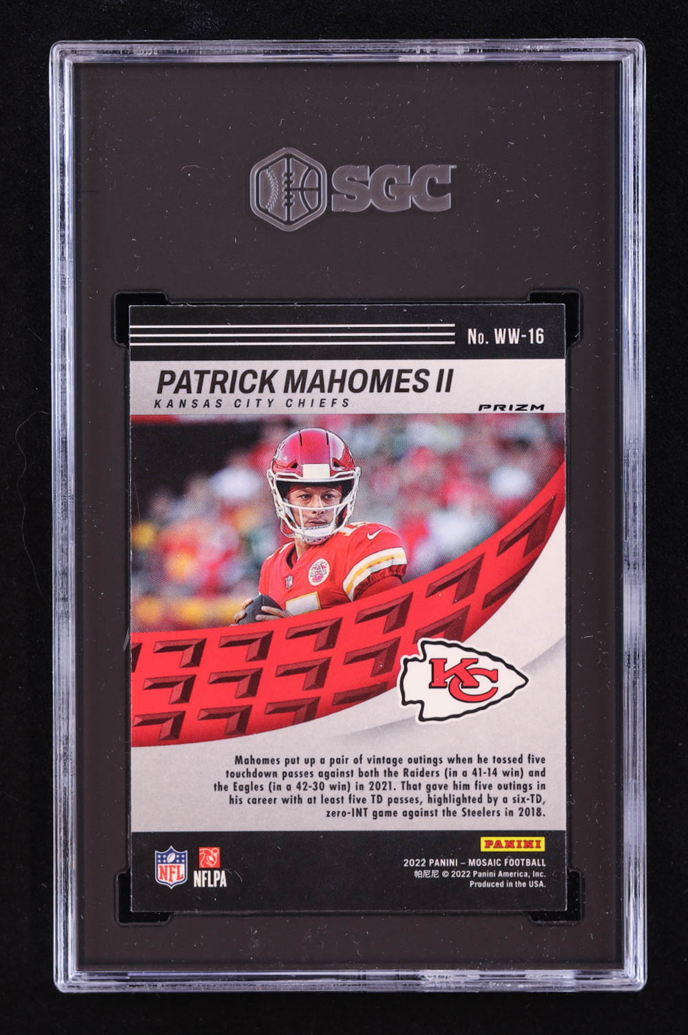 Patrick Mahomes II 2022 Panini Mosaic Will to Win Mosaic Green #16 (SGC 9.5) at PristineAuction.com Patrick Mahomes II 2022 Panini Mosaic Will to Win Mosaic Green #16 (SGC 9.5) at PristineAuction.com