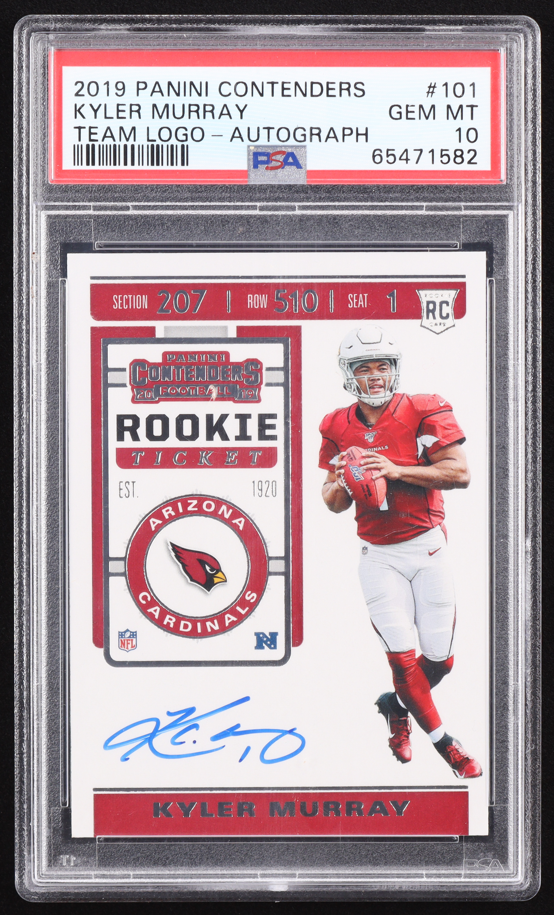 Kyler Murray 2019 Panini Contenders Team Logo Autograph #101 RC (PSA 10) at PristineAuction.com Kyler Murray 2019 Panini Contenders Team Logo Autograph #101 RC (PSA 10) at PristineAuction.com