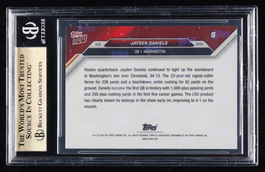 Jayden Daniels 2024 Topps Now #6 RC (BGS 10) at PristineAuction.com Jayden Daniels 2024 Topps Now #6 RC (BGS 10) at PristineAuction.com