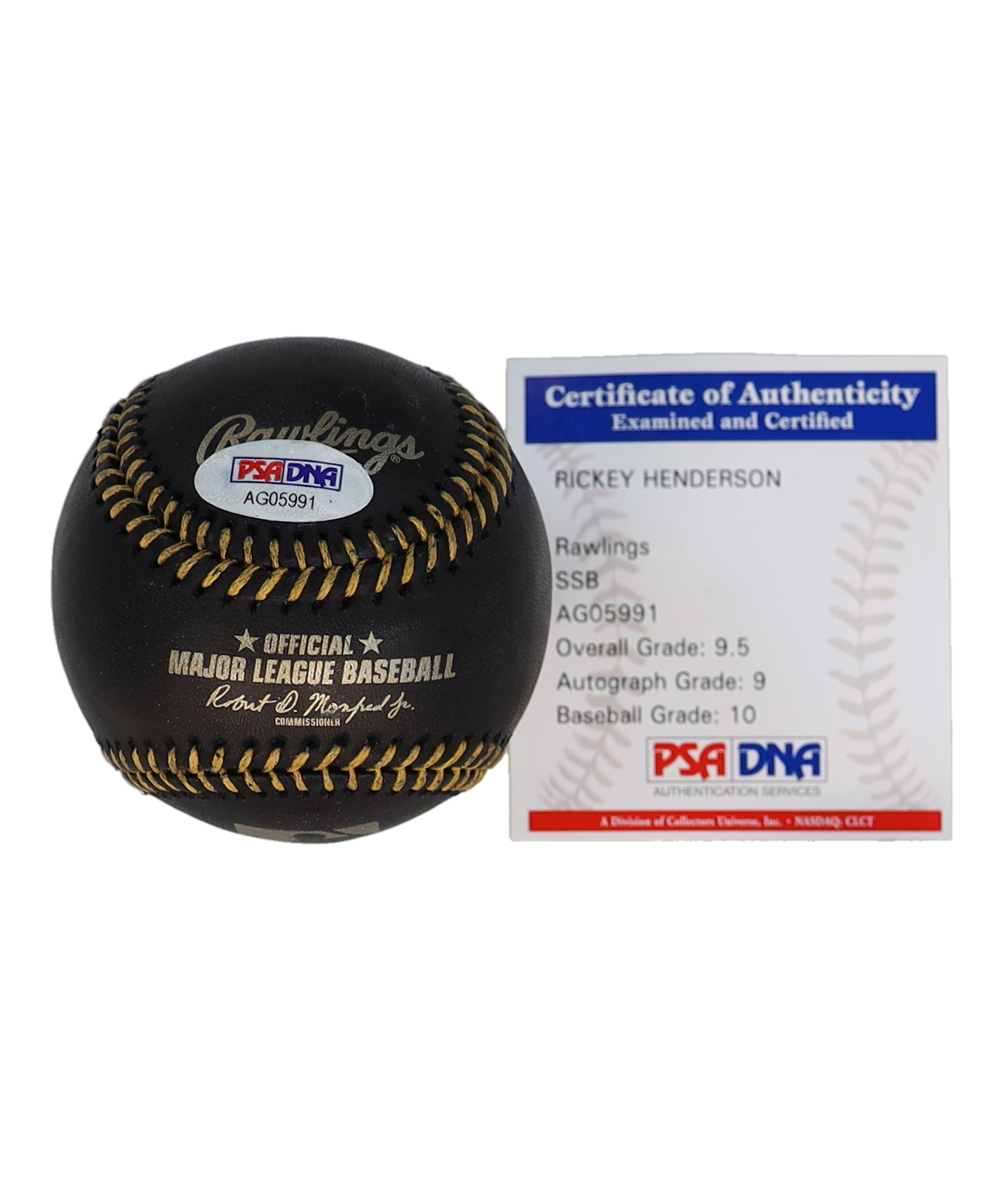 Rickey Henderson Signed OML Black Leather Baseball (PSA 9.5) at PristineAuction.com Rickey Henderson Signed OML Black Leather Baseball (PSA 9.5) at PristineAuction.com