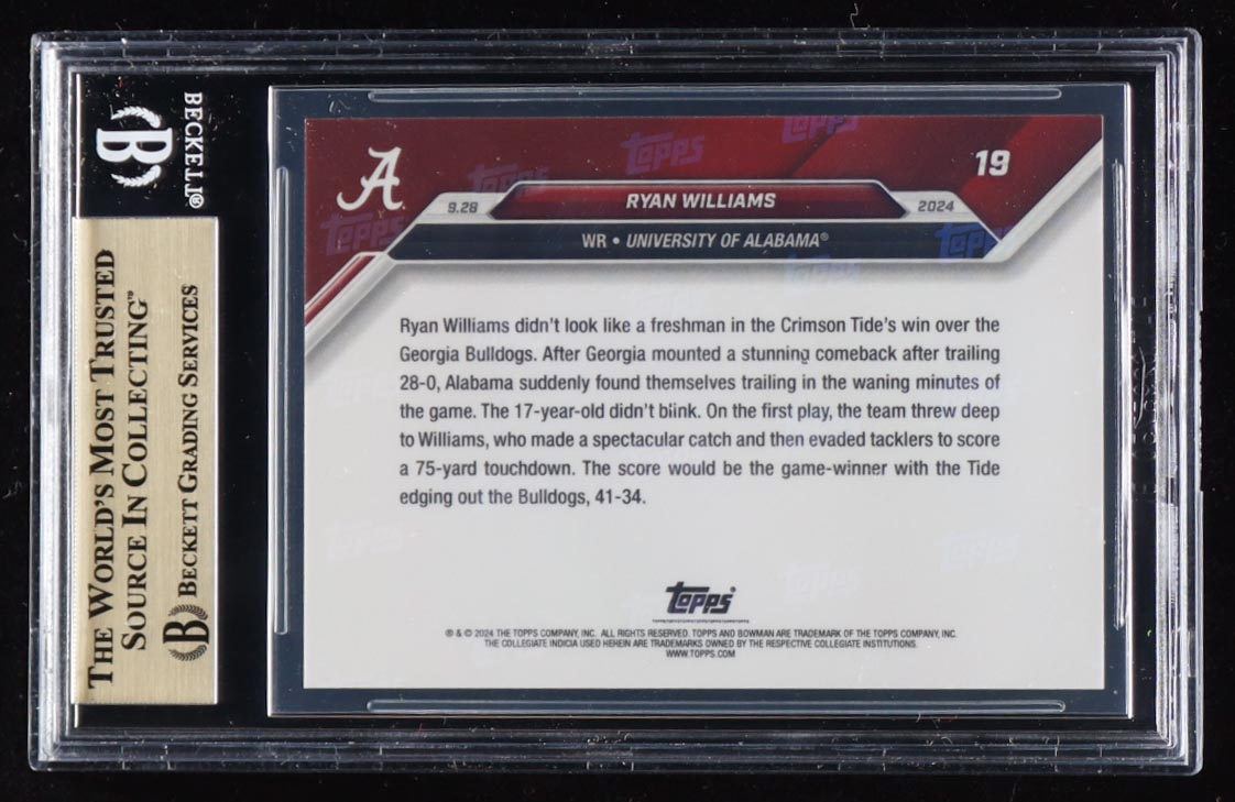 Ryan Williams 2024 Bowman U Now #19 RC (BGS 10) at PristineAuction.com Ryan Williams 2024 Bowman U Now #19 RC (BGS 10) at PristineAuction.com