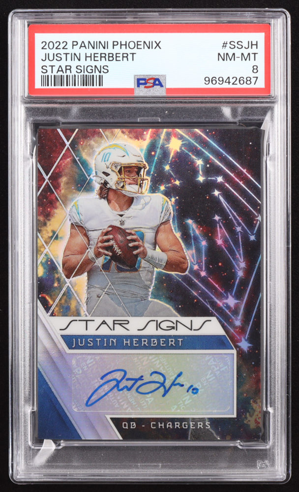 Justin Herbert 2022 Panini Phoenix Star Signs #2 (PSA 8) at PristineAuction.com Justin Herbert 2022 Panini Phoenix Star Signs #2 (PSA 8) at PristineAuction.com