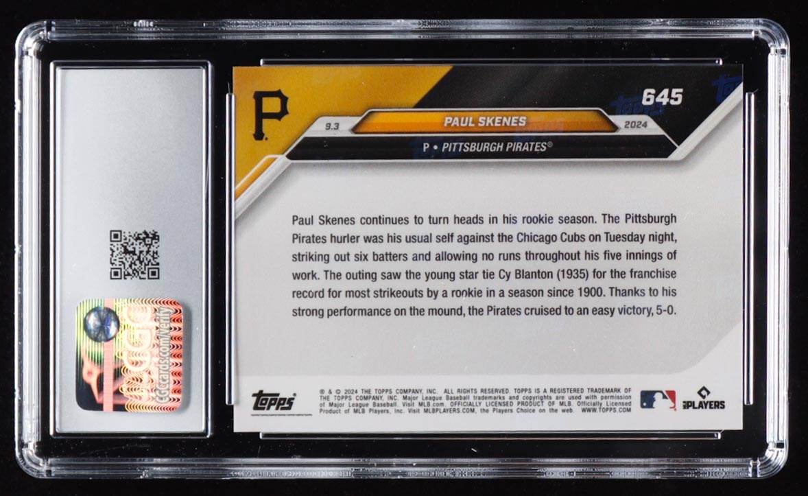 Paul Skenes 2024 Topps Now #645 RC (CGC 10) at PristineAuction.com Paul Skenes 2024 Topps Now #645 RC (CGC 10) at PristineAuction.com