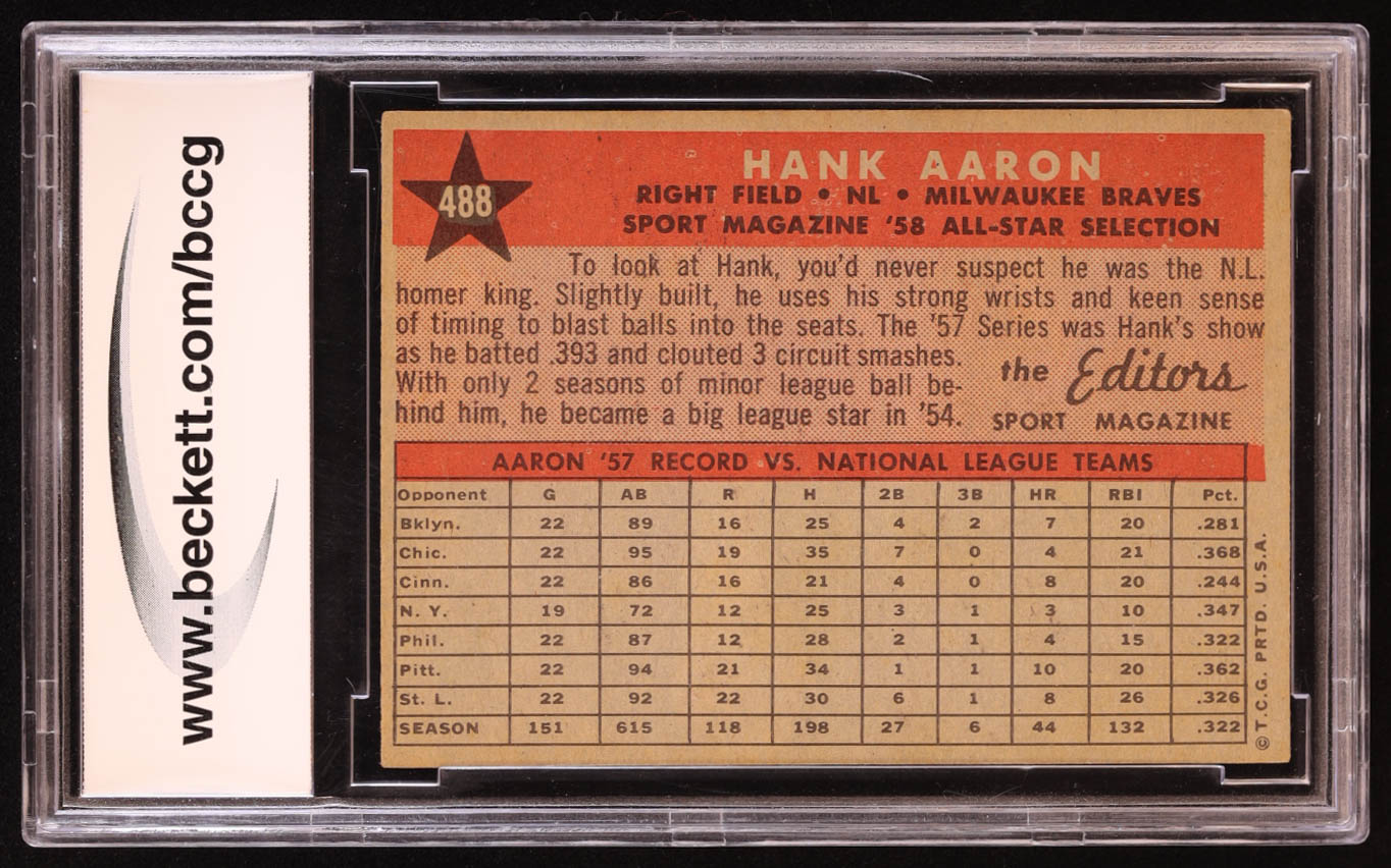 Hank Aaron 1958 Topps #488 AS (BCCG 8) at PristineAuction.com Hank Aaron 1958 Topps #488 AS (BCCG 8) at PristineAuction.com