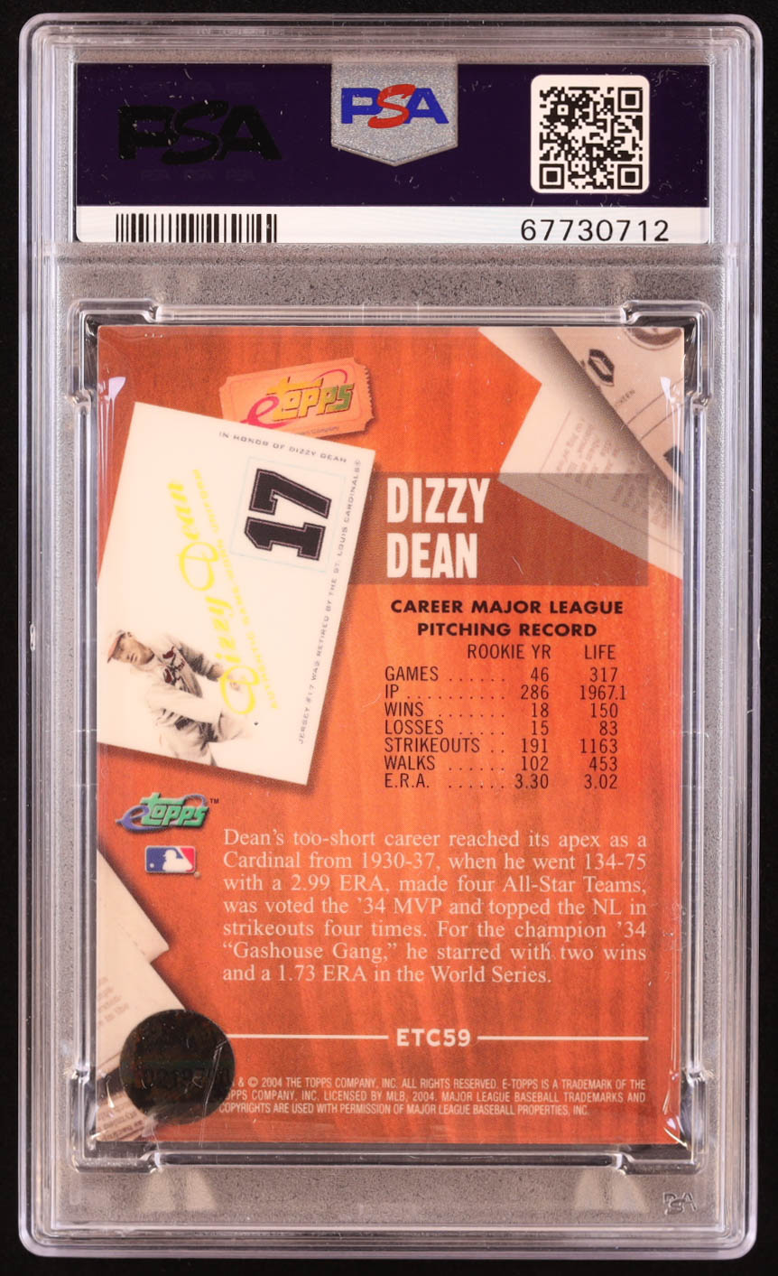 Dizzy Dean 2004 eTopps Classic #59 (PSA 9) at PristineAuction.com Dizzy Dean 2004 eTopps Classic #59 (PSA 9) at PristineAuction.com