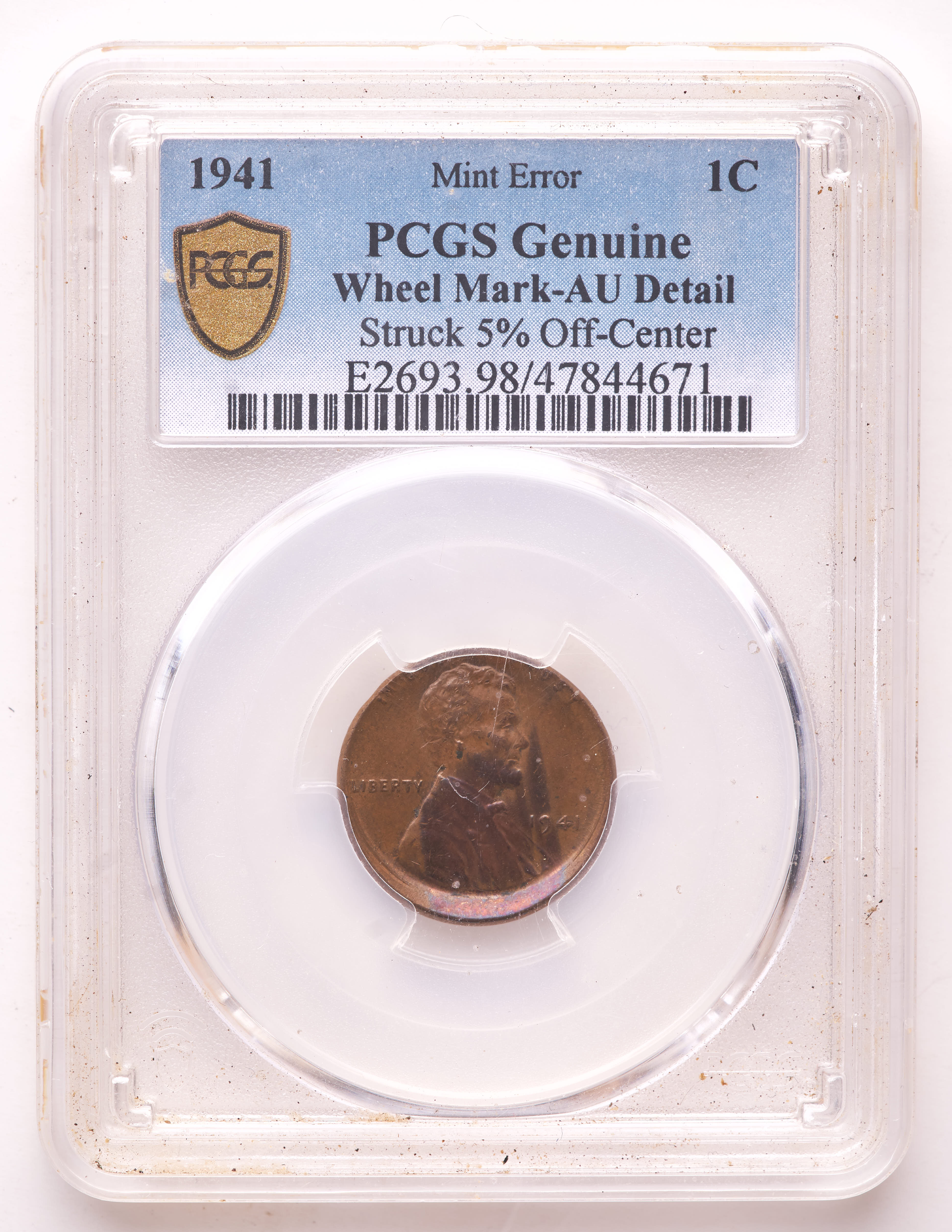 Mint Error 1941 Lincoln Cent Struck 5% Off Center (PCGS AU Details) at PristineAuction.com Mint Error 1941 Lincoln Cent Struck 5% Off Center (PCGS AU Details) at PristineAuction.com