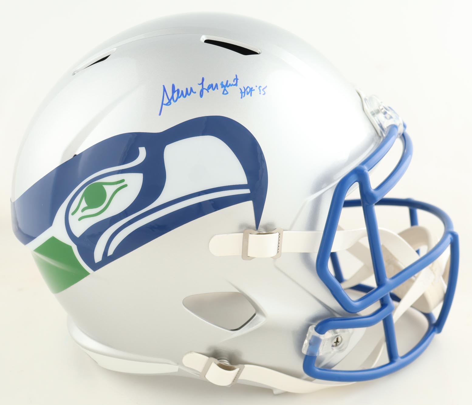 Steve Largent Signed Seahawks Full-Size Throwback Alternate Speed Helmet Inscribed "HOF '95" (Schwartz) at PristineAuction.com Steve Largent Signed Seahawks Full-Size Throwback Alternate Speed Helmet Inscribed "HOF '95" (Schwartz) at PristineAuction.com