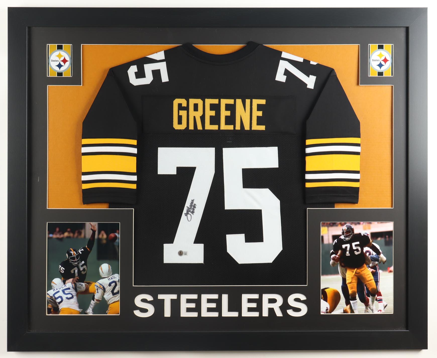 "Mean" Joe Greene Signed Custom Framed Jersey Display Inscribed "HOF 87" (Beckett) at PristineAuction.com "Mean" Joe Greene Signed Custom Framed Jersey Display Inscribed "HOF 87" (Beckett) at PristineAuction.com