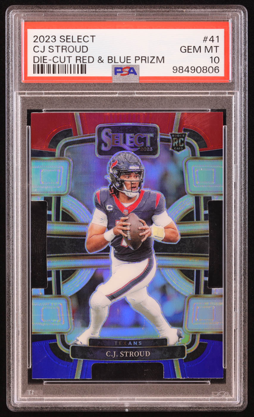 CJ Stroud 2023 Select Prizm Red and Blue Die Cut #41 RC (PSA 10) at PristineAuction.com CJ Stroud 2023 Select Prizm Red and Blue Die Cut #41 RC (PSA 10) at PristineAuction.com