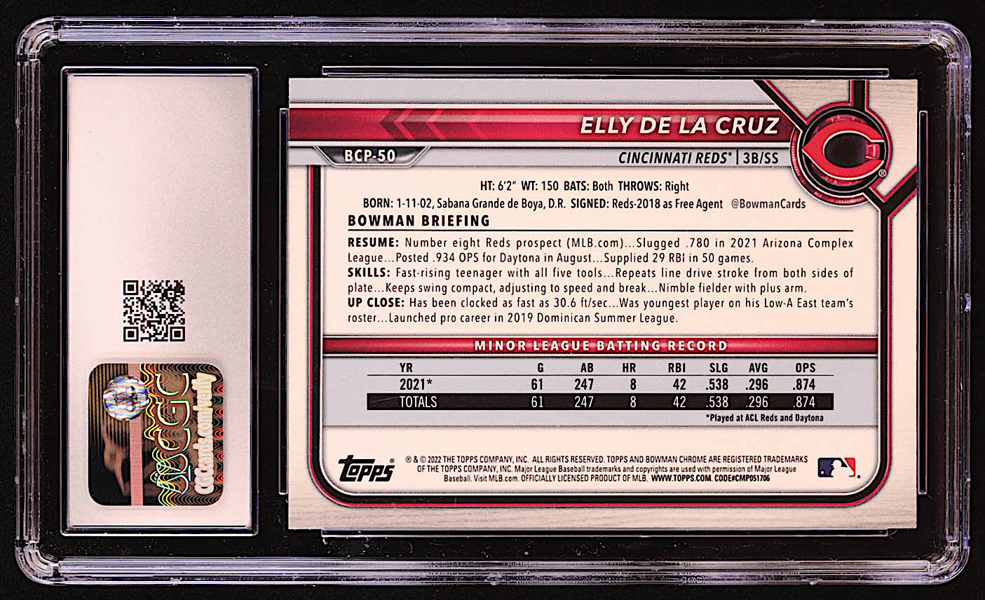 Elly De La Cruz 2022 Bowman Chrome Prospects #BCP50 RC (CGC 10) at PristineAuction.com Elly De La Cruz 2022 Bowman Chrome Prospects #BCP50 RC (CGC 10) at PristineAuction.com