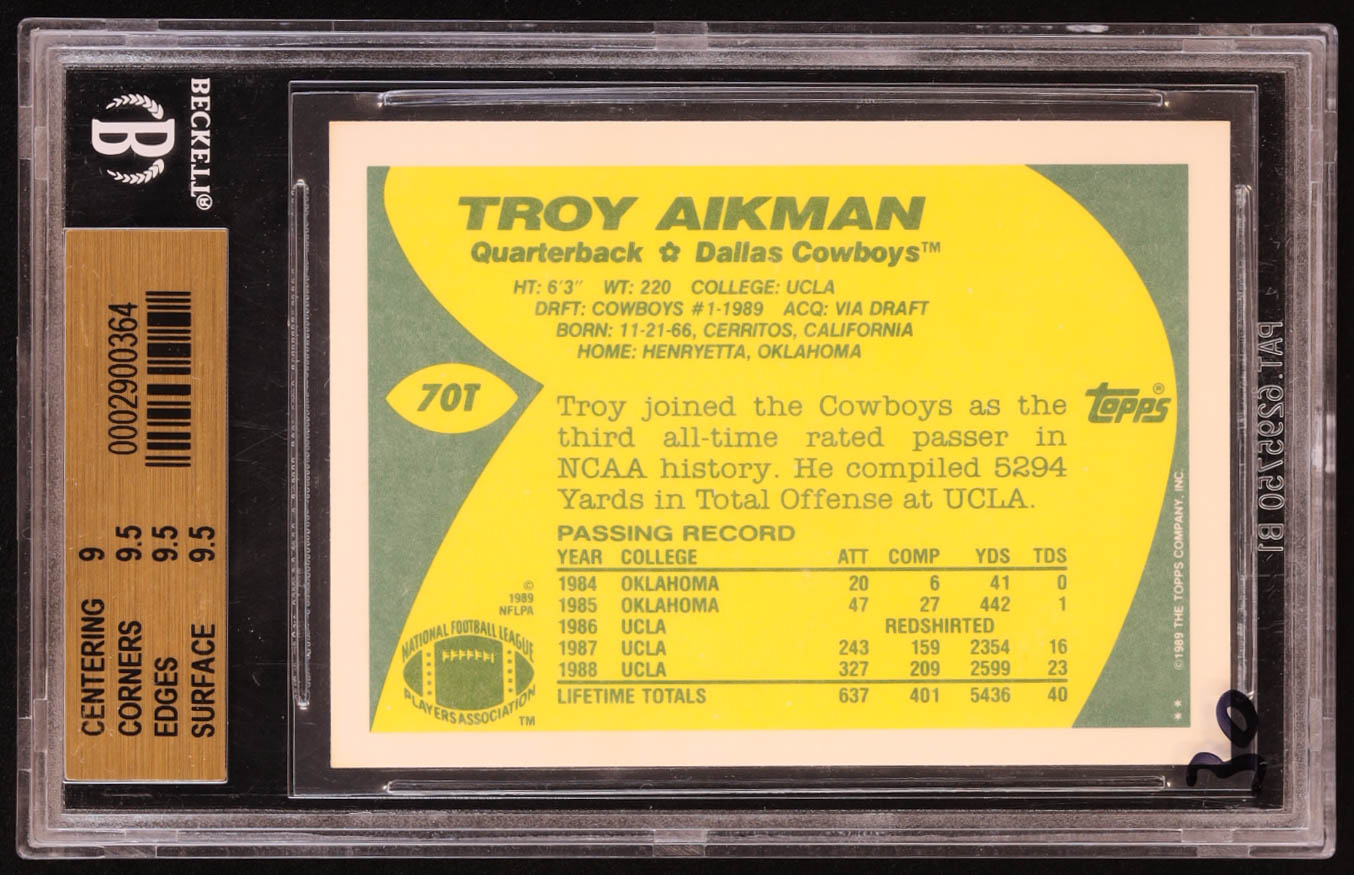 Troy Aikman 1989 Topps Traded #70T RC (BGS 9.5) at PristineAuction.com Troy Aikman 1989 Topps Traded #70T RC (BGS 9.5) at PristineAuction.com