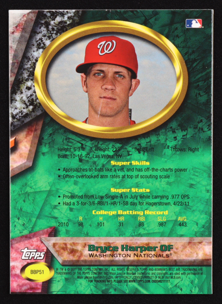 Bryce Harper 2011 Bowman Bowman's Best Prospects #BBP51 RC at PristineAuction.com Bryce Harper 2011 Bowman Bowman's Best Prospects #BBP51 RC at PristineAuction.com