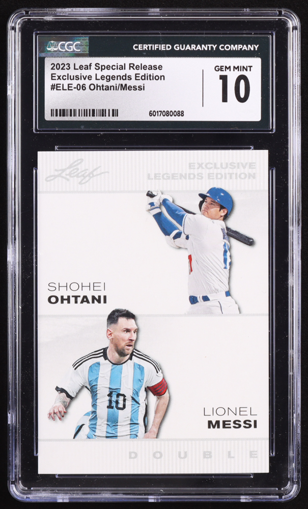 Shohei Ohtani / Lionel Messi 2023 Leaf Special Release Exclusive Legends Edition #ELE06 (CGC 10) at PristineAuction.com Shohei Ohtani / Lionel Messi 2023 Leaf Special Release Exclusive Legends Edition #ELE06 (CGC 10) at PristineAuction.com
