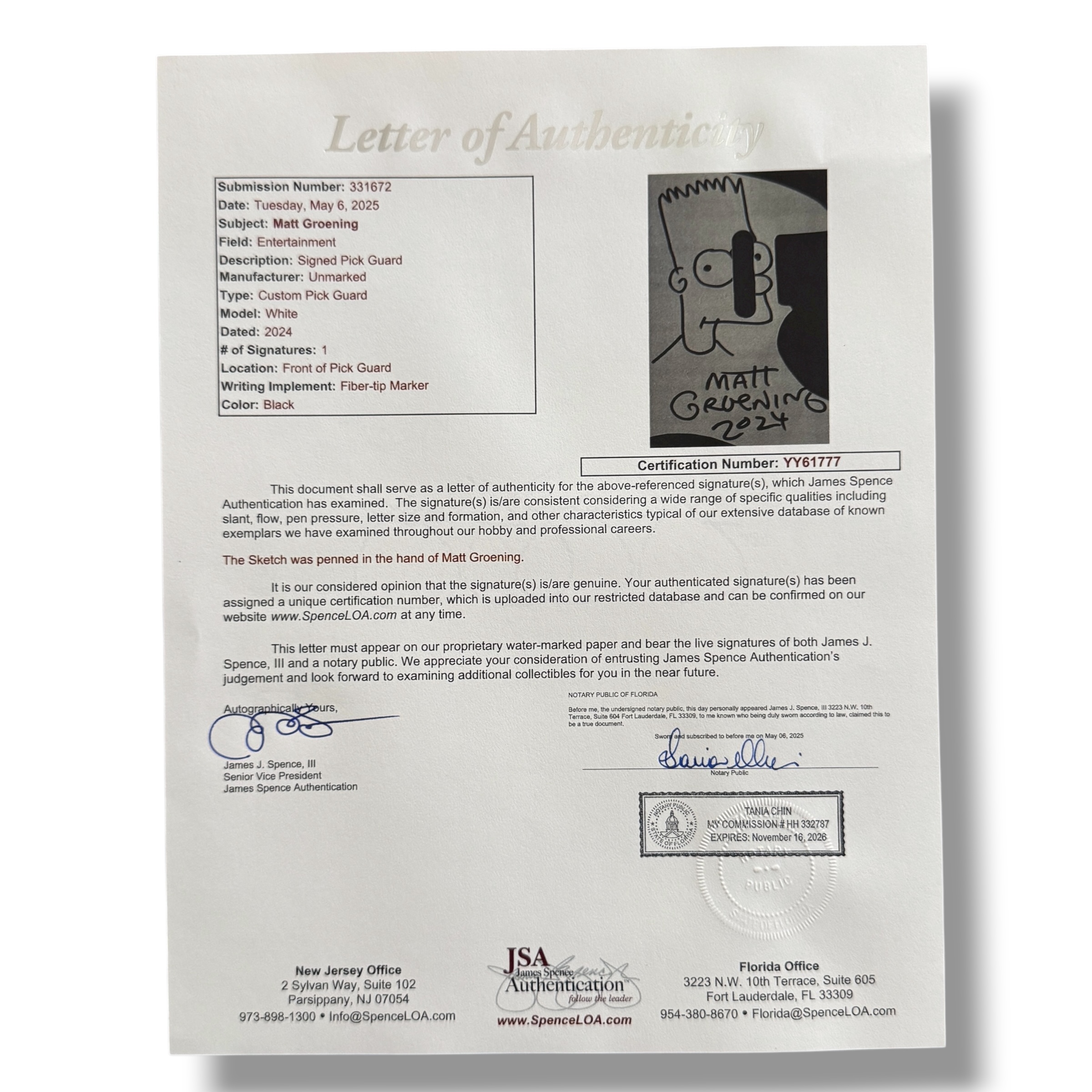 Matt Groening Signed "The Simpsons" Custom Telecaster Electric Guitar with Hand-Drawn Bart Simpson Sketch (JSA) at PristineAuction.com Matt Groening Signed "The Simpsons" Custom Telecaster Electric Guitar with Hand-Drawn Bart Simpson Sketch (JSA) at PristineAuction.com