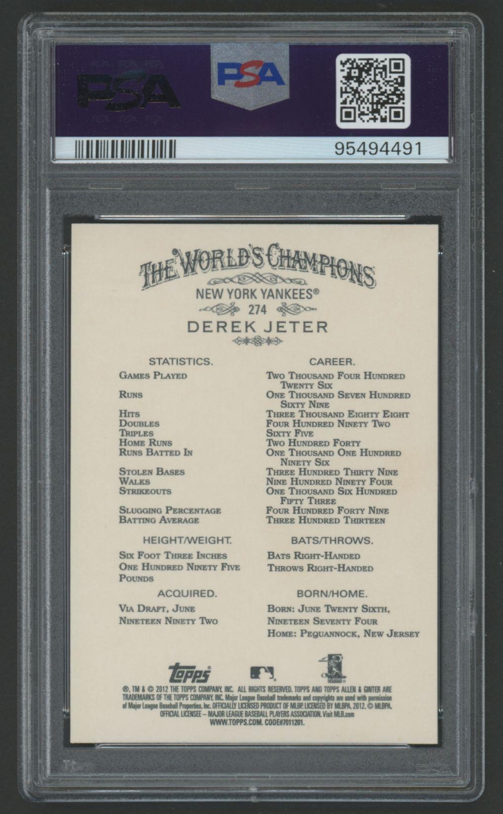 Derek Jeter 2012 Topps Allen & Ginter #274 (PSA 10) at PristineAuction.com Derek Jeter 2012 Topps Allen & Ginter #274 (PSA 10) at PristineAuction.com