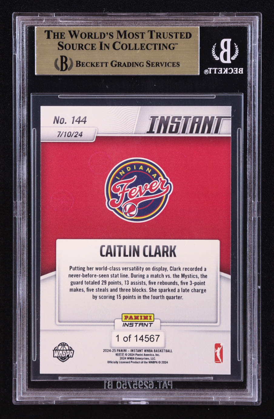 Caitlin Clark 2024 Panini Instant WNBA #144 RC (BGS 10) at PristineAuction.com Caitlin Clark 2024 Panini Instant WNBA #144 RC (BGS 10) at PristineAuction.com