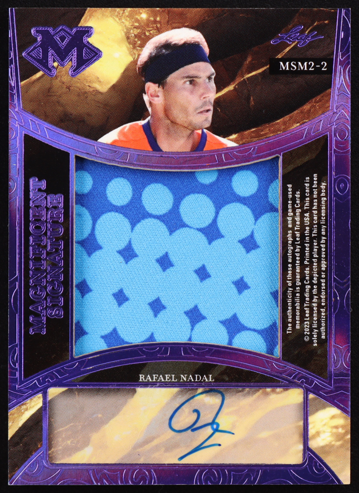 Cristiano Ronaldo / Rafael Nadal 2023 Leaf Magnificence Magnificent Dual Signature Memorabilia Purple Holo #MSM22 #3/4 at PristineAuction.com Cristiano Ronaldo / Rafael Nadal 2023 Leaf Magnificence Magnificent Dual Signature Memorabilia Purple Holo #MSM22 #3/4 at PristineAuction.com
