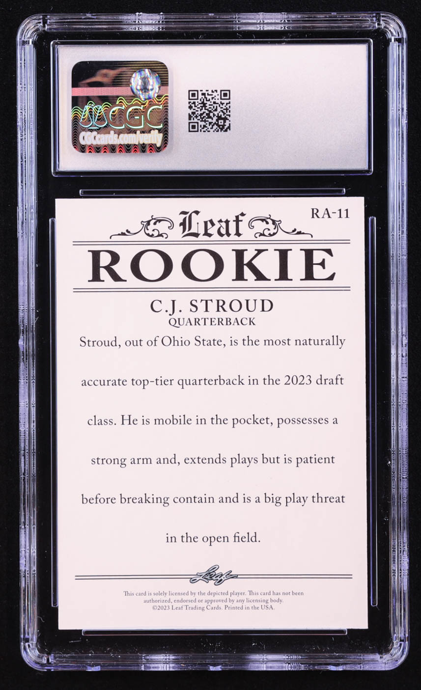 CJ Stroud 2023 Leaf Special Release Rookie Achievement #RA11 RC (CGC 10) at PristineAuction.com CJ Stroud 2023 Leaf Special Release Rookie Achievement #RA11 RC (CGC 10) at PristineAuction.com
