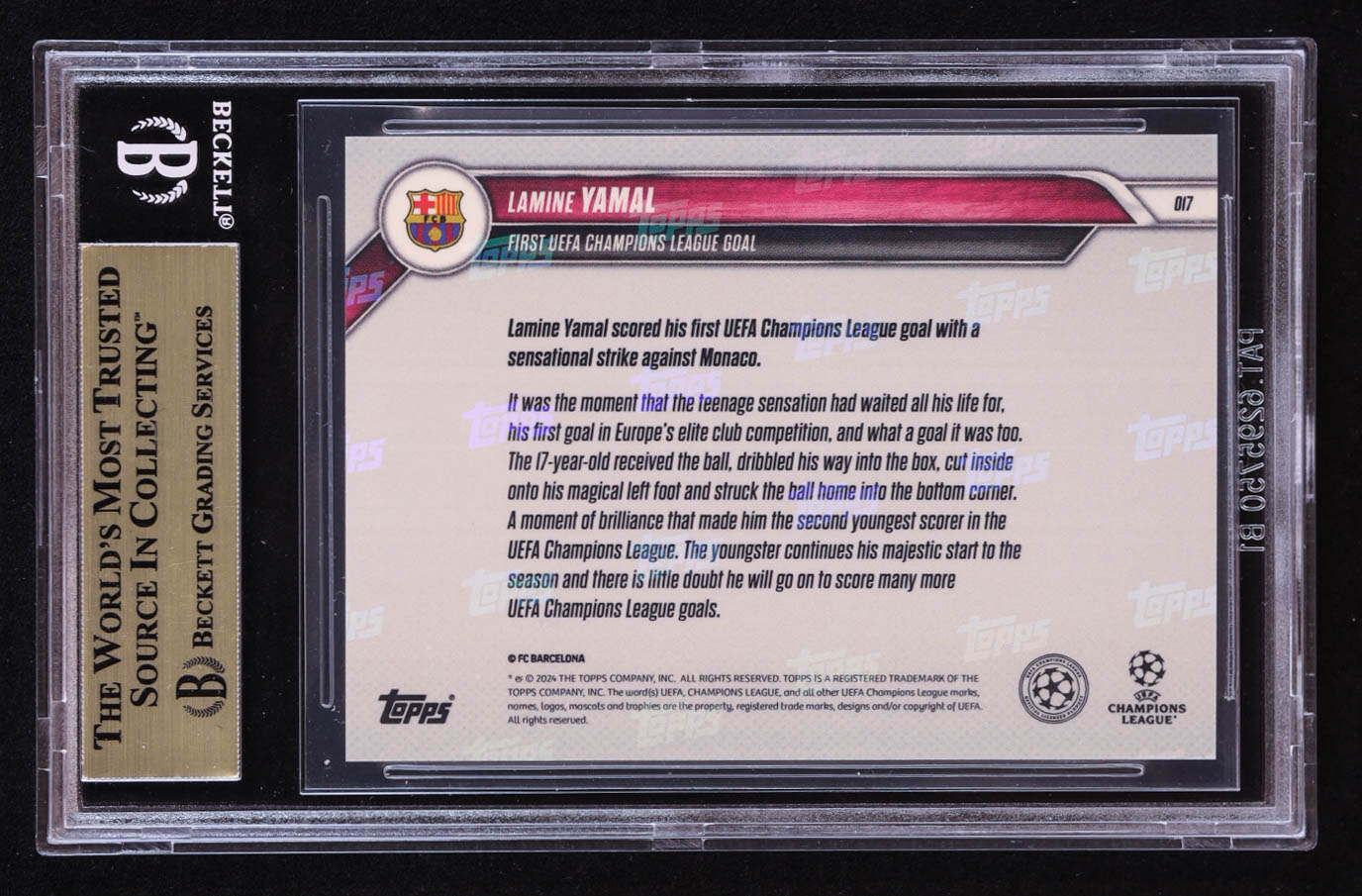 Lamine Yamal 2024-25 Topps Now UEFA Champions League #17 RC (BGS 9.5) at PristineAuction.com Lamine Yamal 2024-25 Topps Now UEFA Champions League #17 RC (BGS 9.5) at PristineAuction.com