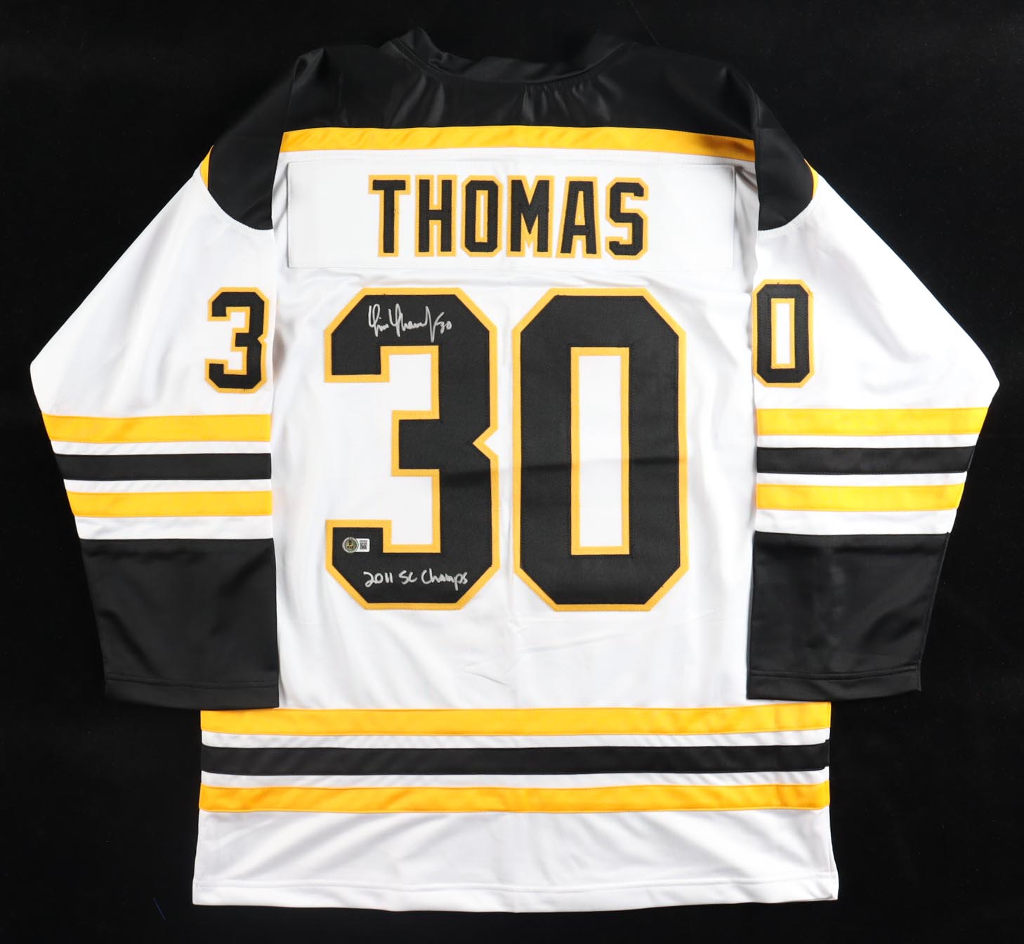 Tim Thomas Signed Jersey Inscribed "2011 SC Champs" (Beckett) at PristineAuction.com Tim Thomas Signed Jersey Inscribed "2011 SC Champs" (Beckett) at PristineAuction.com