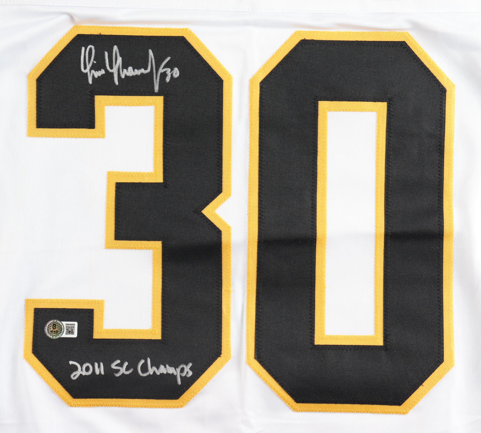 Tim Thomas Signed Jersey Inscribed "2011 SC Champs" (Beckett) at PristineAuction.com Tim Thomas Signed Jersey Inscribed "2011 SC Champs" (Beckett) at PristineAuction.com