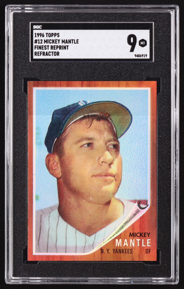 Mickey Mantle 1996 Topps Mantle Finest Refractors #12 1962 Topps (SGC 9) at PristineAuction.com Mickey Mantle 1996 Topps Mantle Finest Refractors #12 1962 Topps (SGC 9) at PristineAuction.com