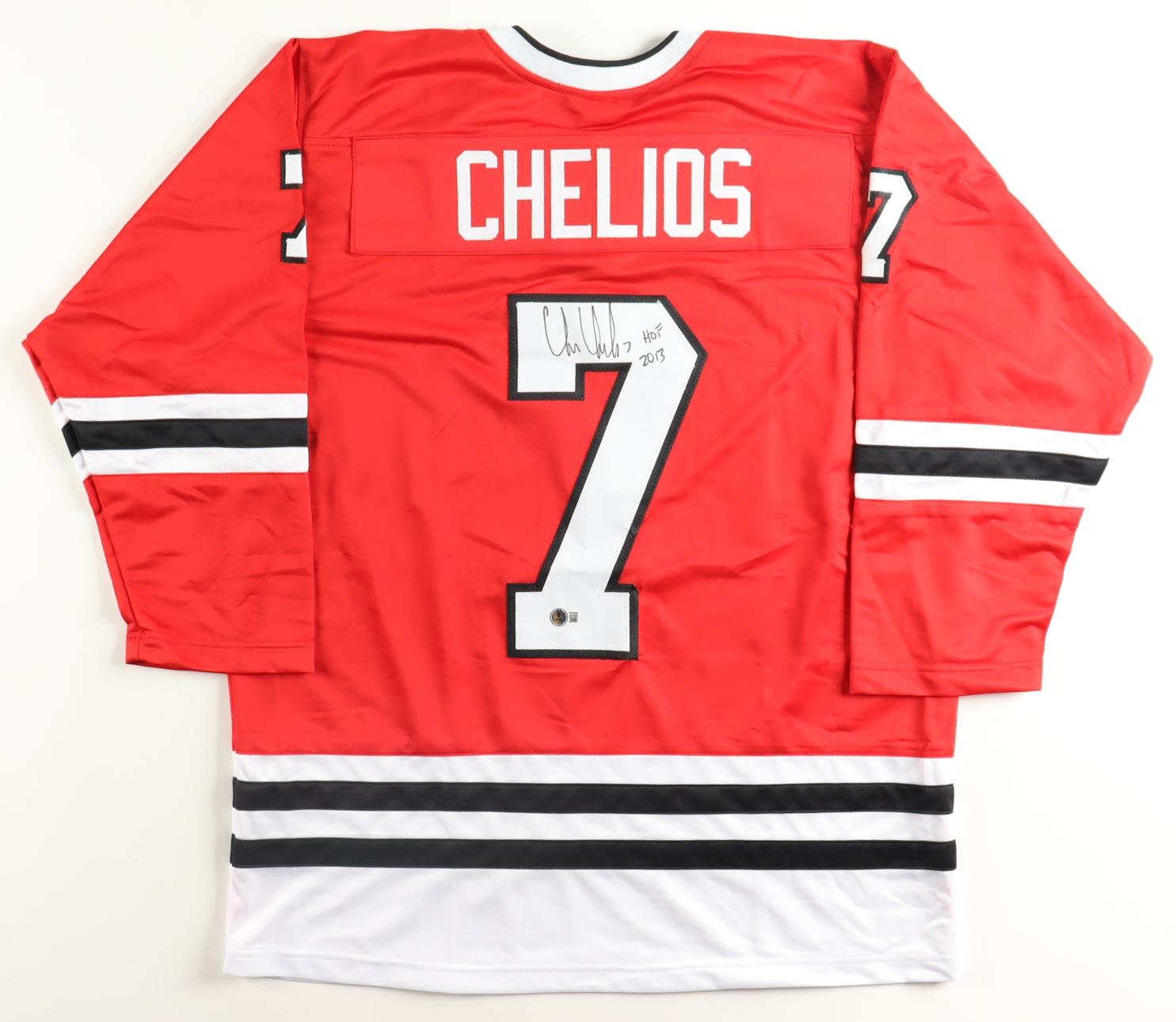 Chris Chelios Signed Jersey Inscribed "HOF 2013" (Beckett) at PristineAuction.com Chris Chelios Signed Jersey Inscribed "HOF 2013" (Beckett) at PristineAuction.com