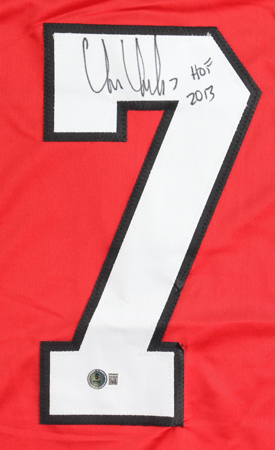 Chris Chelios Signed Jersey Inscribed "HOF 2013" (Beckett) at PristineAuction.com Chris Chelios Signed Jersey Inscribed "HOF 2013" (Beckett) at PristineAuction.com