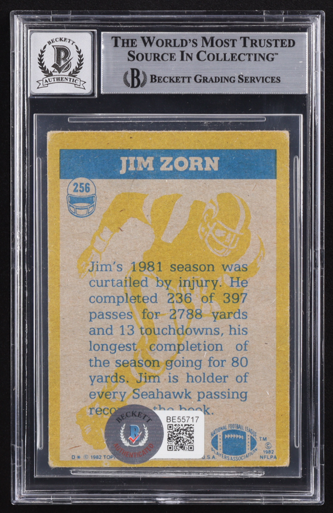Jim Zorn Signed 1982 Topps #256 IA (BGS | Auto 10) at PristineAuction.com Jim Zorn Signed 1982 Topps #256 IA (BGS | Auto 10) at PristineAuction.com