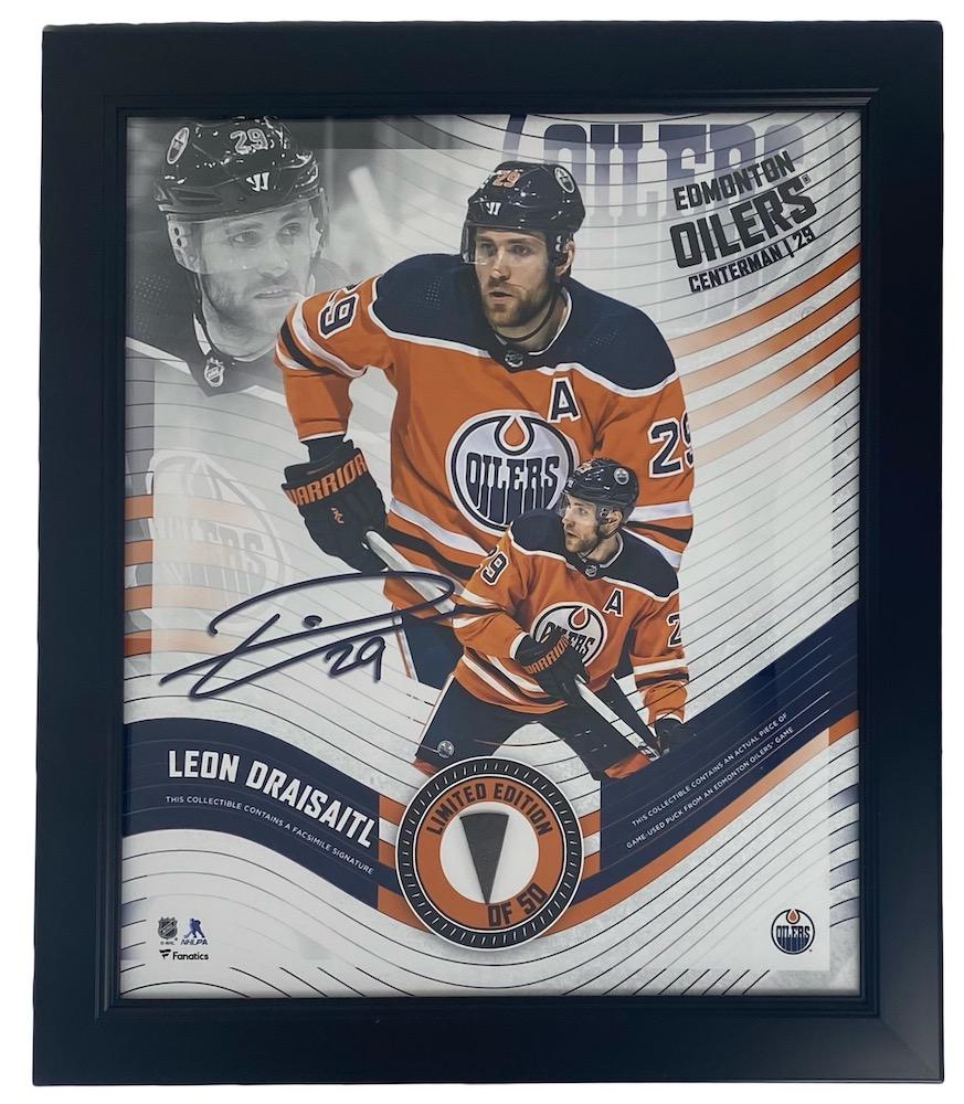 Leon Draisaitl Oilers LE Custom Framed Display with Piece of Game-Used Hockey Puck at PristineAuction.com Leon Draisaitl Oilers LE Custom Framed Display with Piece of Game-Used Hockey Puck at PristineAuction.com