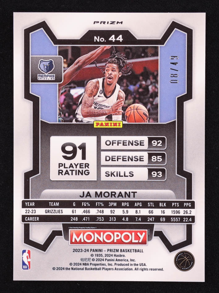 Ja Morant 2023-24 Panini Prizm Monopoly Gold #44 #8/49 at PristineAuction.com Ja Morant 2023-24 Panini Prizm Monopoly Gold #44 #8/49 at PristineAuction.com