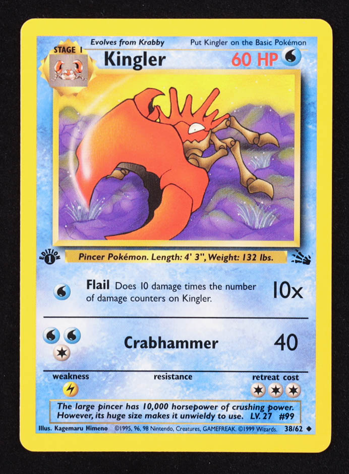Kingler Pokemon 1999 Fossil #38 at PristineAuction.com Kingler Pokemon 1999 Fossil #38 at PristineAuction.com