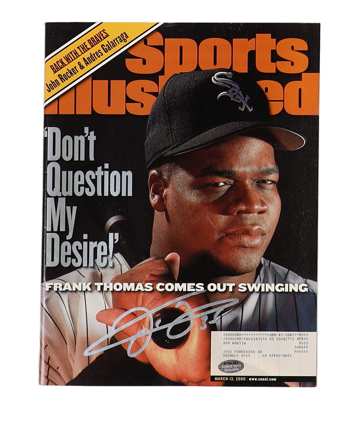 Frank Thomas Signed 2000 Sports Illustrated Magazine (Schwartz) at PristineAuction.com Frank Thomas Signed 2000 Sports Illustrated Magazine (Schwartz) at PristineAuction.com