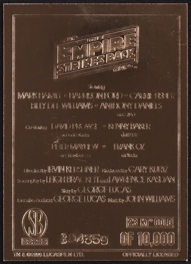 Star Wars The Empire Strikes Back 1996 Score Board 23Kt Gold Card at PristineAuction.com Star Wars The Empire Strikes Back 1996 Score Board 23Kt Gold Card at PristineAuction.com
