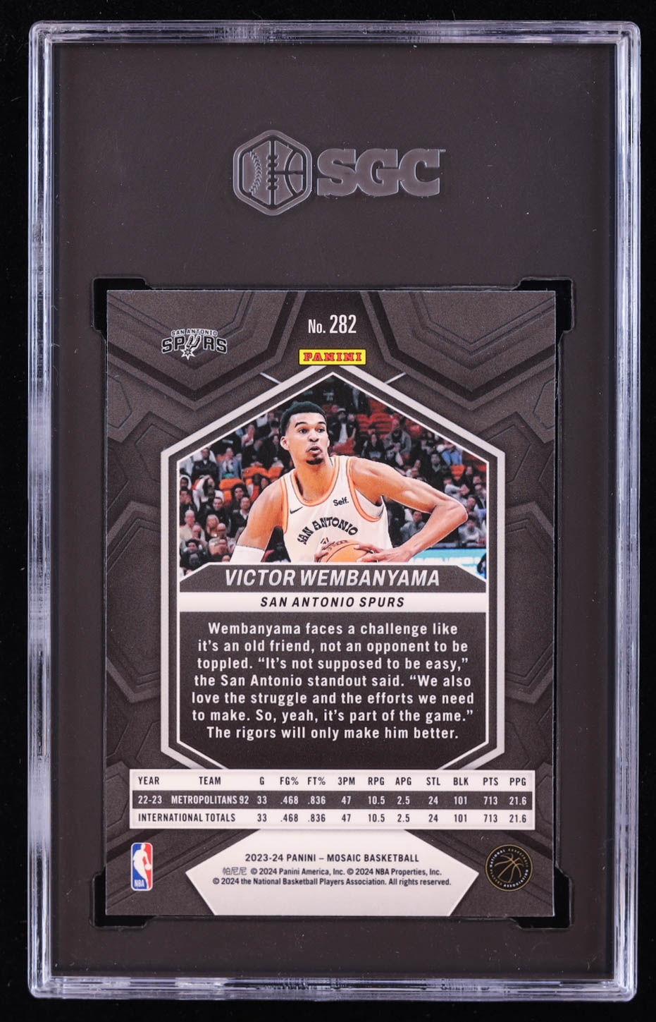 Victor Wembanyama 2023-24 Panini Mosaic #282 City Edition RC (SGC 10) at PristineAuction.com Victor Wembanyama 2023-24 Panini Mosaic #282 City Edition RC (SGC 10) at PristineAuction.com