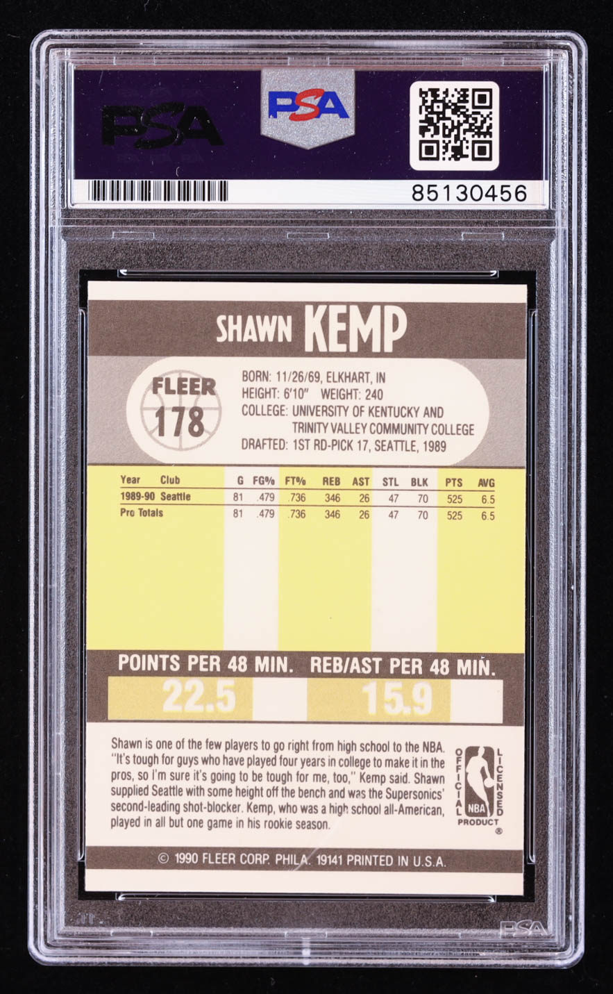 Shawn Kemp Signed 1990-91 Fleer #178 RC (PSA) at PristineAuction.com Shawn Kemp Signed 1990-91 Fleer #178 RC (PSA) at PristineAuction.com