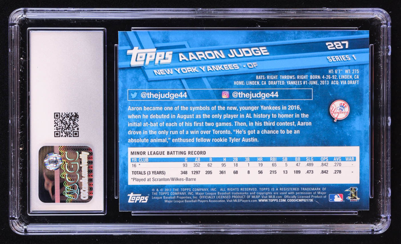 Aaron Judge 2017 Topps #287 RC (CGC 10) | Pristine Auction