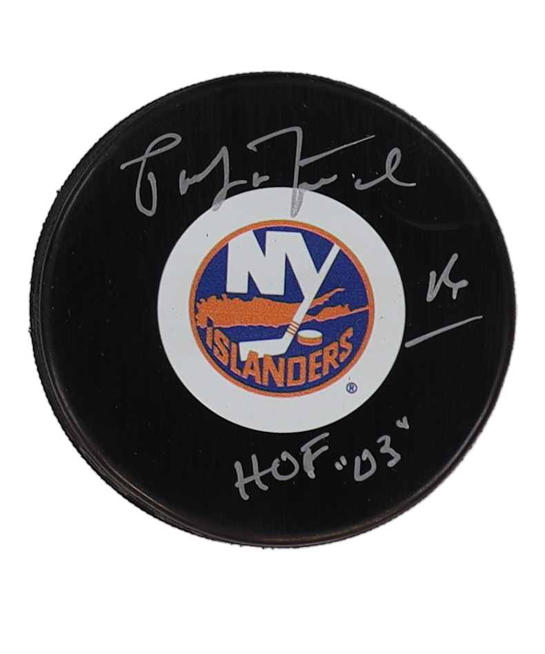 Pat LaFontaine Signed Islanders Logo Hockey Puck Inscribed "HOF 03" (Schwartz) at PristineAuction.com Pat LaFontaine Signed Islanders Logo Hockey Puck Inscribed "HOF 03" (Schwartz) at PristineAuction.com